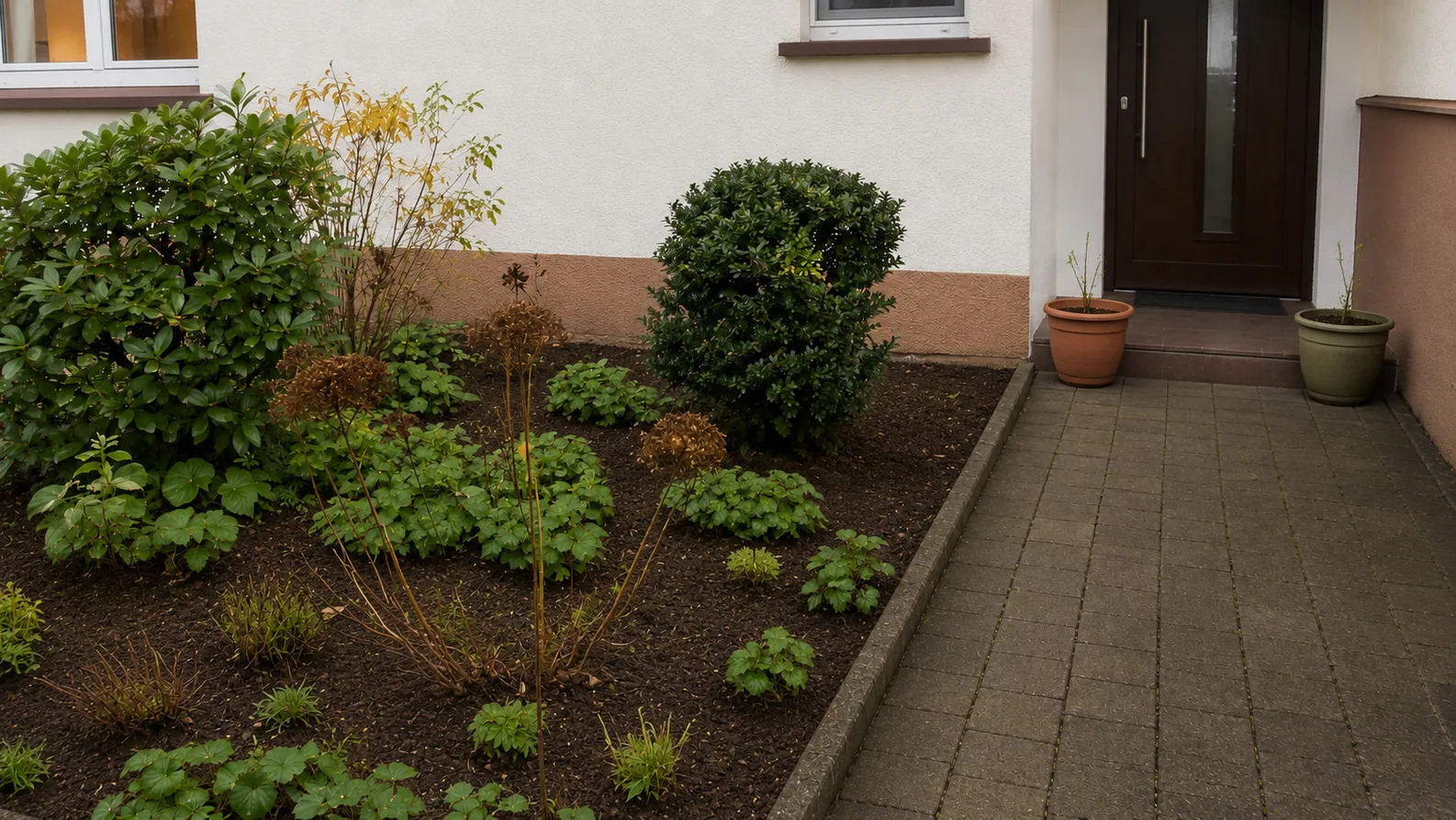 Aufgeräumter Vorgarten mit klaren Kanten nach dem GartenReset